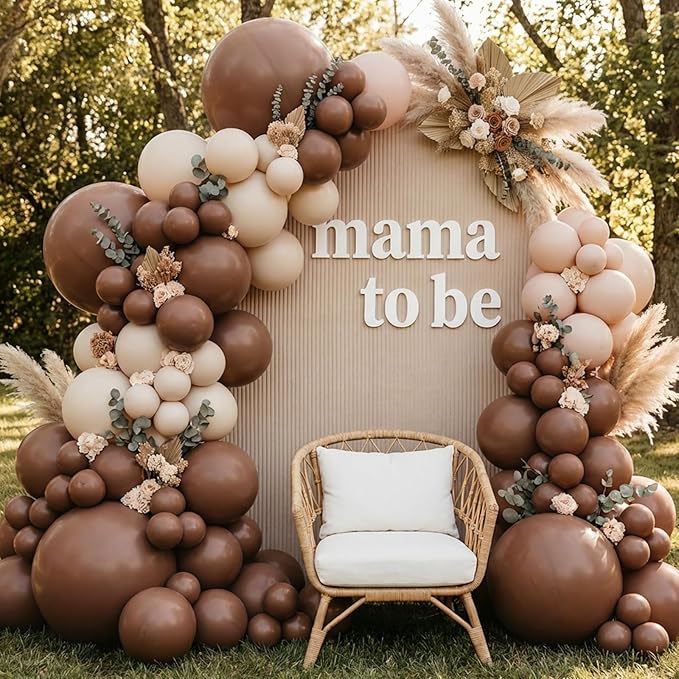 RUBFAC 135pcs Brown Balloons, Boho Coffee Latex Balloon Different Sizes 18 12 10 5 Inch for Garland Arch Wedding Baby Shower Jungle Safari Fall Birthday Bear Themed Party Decorations