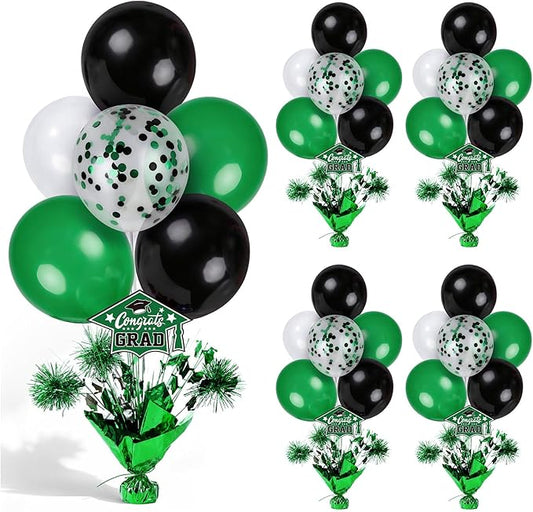 4 PCS Graduation Centerpieces for Tables Balloons Stand Holder Kit College Graduation Decorations 2026 Metallic Glitter Foil Balloon for Graduation Party Decorations Prom Send off Party Decor