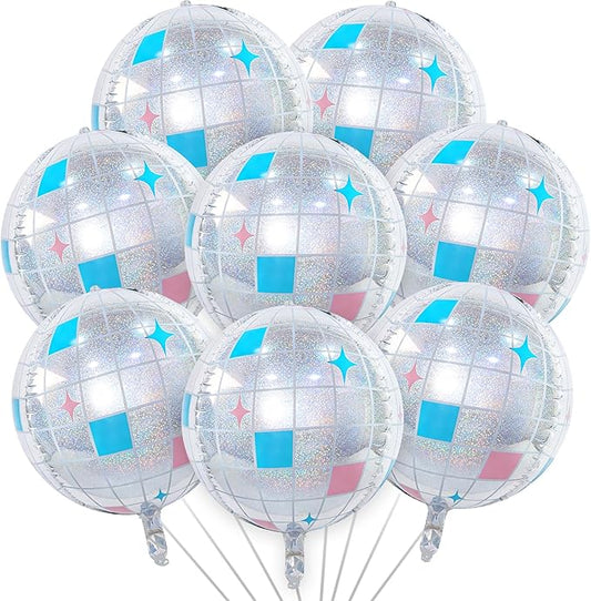 TONIFUL 8Pcs 22Inch Large Laser Silver 4D Giant Round Foil Balloon 4D Metallic Mylar Sephere Balloons for Christmas New Year Birthday Party Graduation Wedding Bridal Shower Decoration Supplies