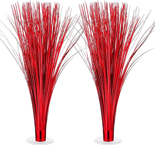 2 Pcs Metallic Spray Centerpieces Red Table Decorations with Clear Base Shimmering Foil Sprays for Graduation Birthday Easter and Celebration Events