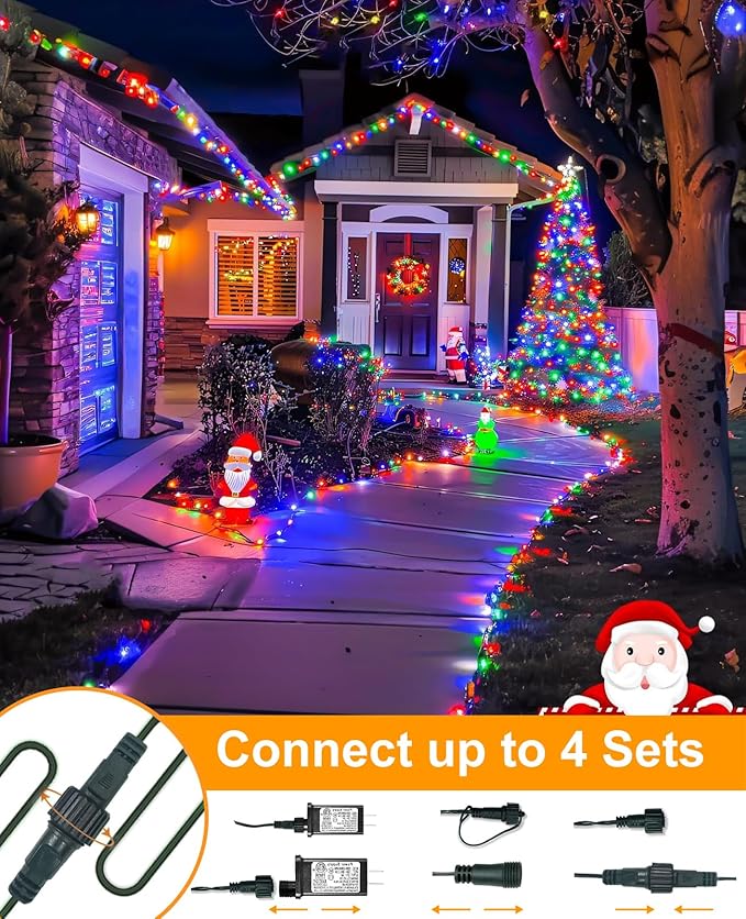 80FT 240 LED Christmas Lights Outdoor, Plug in String Lights for Outside Waterproof, 8 Modes Connectable Fairy Twinkle Lights for Indoor Yome Garden Patio Party Holiday Decorations, Multicolor