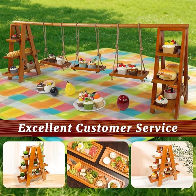 Tnstbiee Rustic Wood 3 Tier Dessert Stands Display Table Set - Cupcake, Food Tray, Serving Treat Holder - Country Style Display Stand for Parties and Events