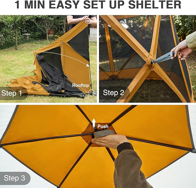 EVER ADVANCED Pop up Gazebo Tent for Backyard, 11.5 x 9.8 ft, Instant Screened Tent Screen House Canopy with Netting, Orange