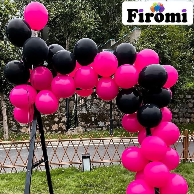 Firomi Hot Pink Balloons 12-inch 100 Pack Big Helium Round Magenta Thicken Latex Balloon for Wedding Birthday Party (with 3 Ribbons)