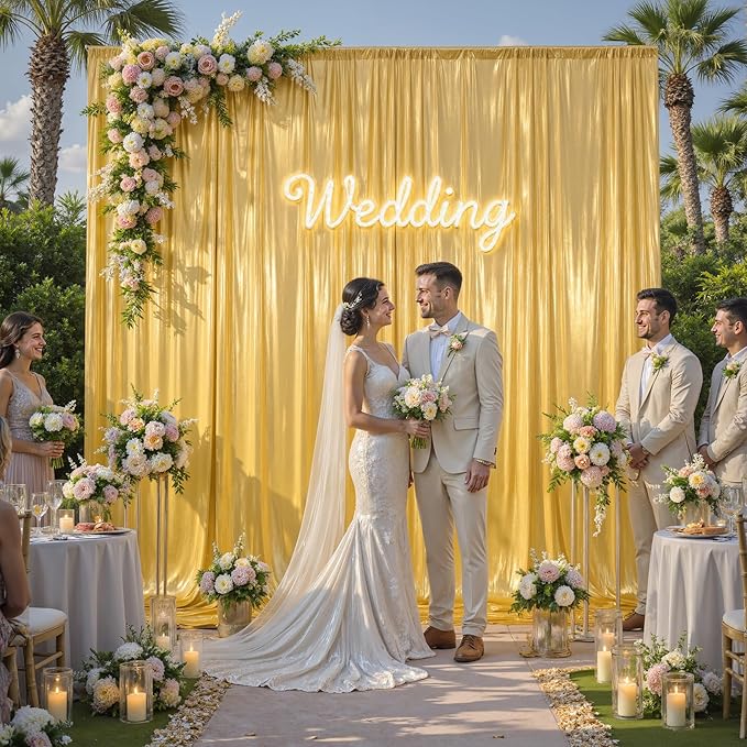 10x10ft Gold Backdrop Curtain for Parties Glitter Sequin Backdrop Wrinkle Free Polyester Drapes Shimmer Back Drop for Wedding Birthday Baby Shower Photo Photography Shiny Background 2 Panels 5x10ft