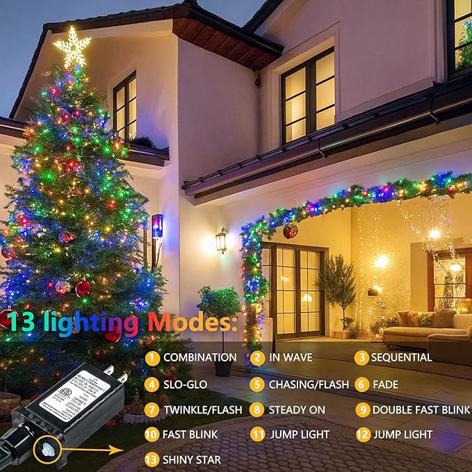 Connectable 200 LED Christmas Lights Indoor Outdoor with Timer, 66FT 13 Modes Multicolor String Lights Waterproof, Twinkle Fairy Lights Plug in Clear Wire for Christmas Tree, Bedroom, Classroom Decor