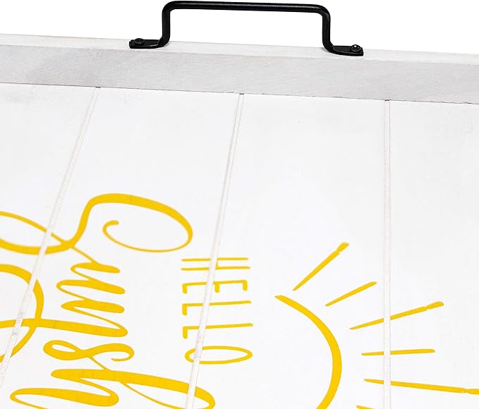 Elegant Designs HG2000-WHS Yellow Sun Decorative Wood Serving Tray w/Handles,15.50" x 12", White Wash Hello Sunshine
