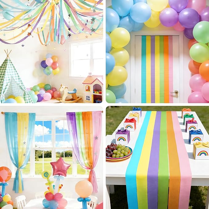 Oubest Pastel Crepe Paper Streamers 6 Rolls, 3" x 50ft Each, Colorful Streamers Party Backdrop Decorations for Birthday, Baby Shower, Wedding, Bachelorette Party, Bridal Shower, Christmas, DIY Crafts