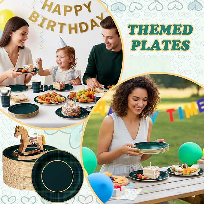 100 Pcs Green Blue Tartan Plaids Paper Plates We Can Bearly Wait Party Plates Disposable Tableware Baby Shower Decorations for Guests Baby Shower Wedding Birthday Party Supplies(9" X 9")