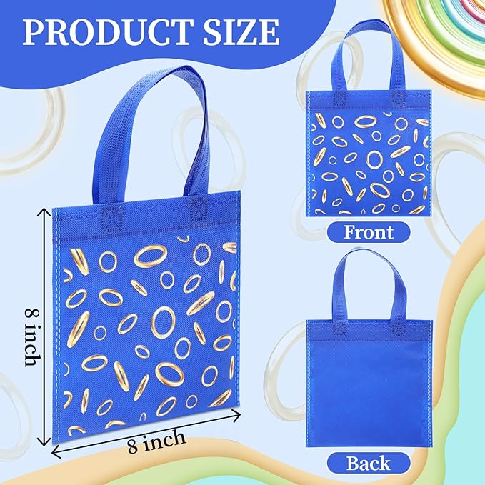 Tudomro 24 Pcs Blue and Golden Ring Favor Bags with Handle Reusable Non Woven Gift Bag Goodies Treats Totes for Video Game Birthday Party Supplies, 7.87 Inches