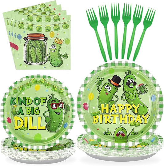 96Pcs Pickle Birthday Party Decorations Kind of a Big Dill Pickle Plates and Napkins Sets Pickle Baby Shower Party Decorations Favors for Kids Funny Cute Dill Cucumber Theme Party Supplies Serves 24