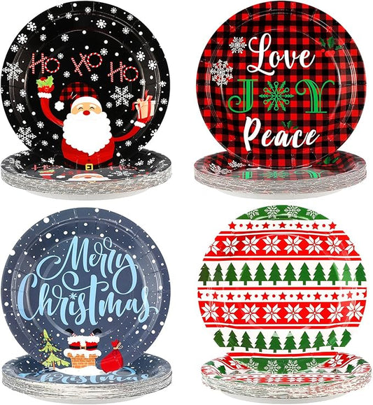 Sunnyray 100 Pack Christmas Paper Plates Christmas Party Plates 9 Inch, Plaid Disposable Dinner Favors for Xmas Holiday Party Supplies