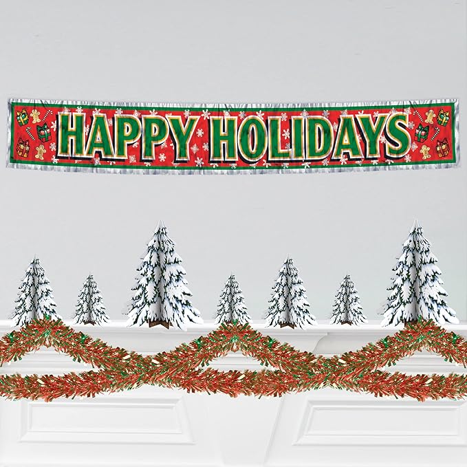 Beistle Metallic Festooning Garland Christmas Party Supplies, Hanging Decorations, 4" x 15', Red/Green