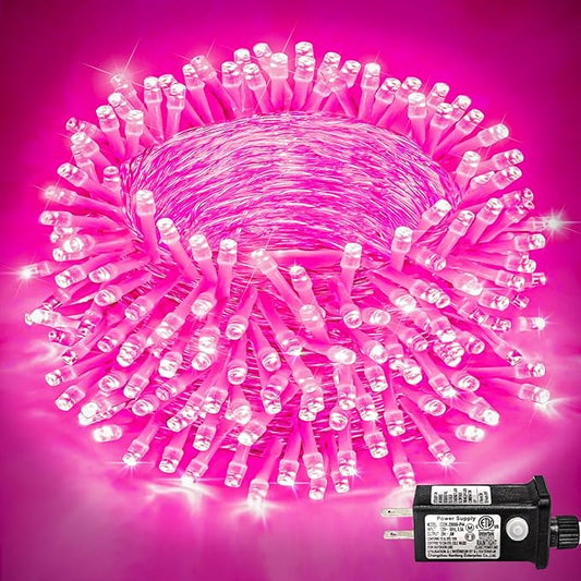 132 FT 400 LED Pink String Lights Indoor, Pink Valentines Day Lights with 8 Modes Clear Wire Waterproof, Plug in Fairy Lights for Bedroom Valentines Day Wedding Holiday Party Tree Decorations