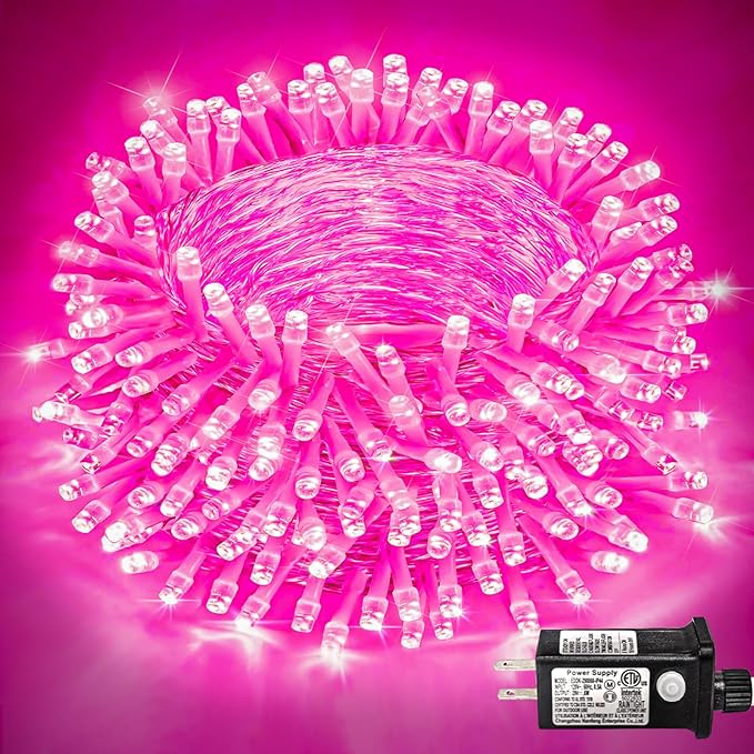 82 FT 250 LED Pink String Lights Indoor, Pink Valentines Day Lights with 8 Modes Clear Wire Waterproof, Plug in Fairy Lights for Bedroom Valentines Day Wedding Holiday Party Tree Decorations