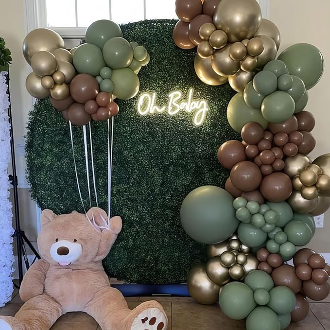 Green and Brown Balloons, Dark Emerald Green Balloon Camouflage Green Black Brown Balloons, Metallic Green Gold Balloon for Camping Game Jungle Theme Camo Birthday Baby Shower Army Party Decorations