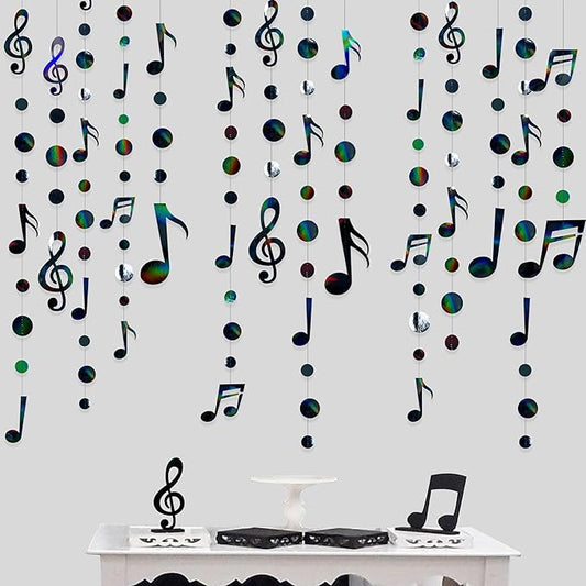 pinkblume Music Note Garland Black Round Music Party Decorations 50's Theme Birthday Wedding Bachelorette Baby Shower Hen Party Supplies