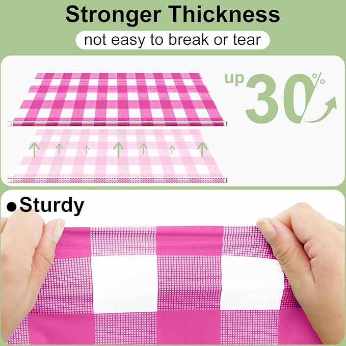 misaya 3 Packs Buffalo Disposable Table Cloth, 54 x 108 Inch Waterproof Plastic Tablecloth, Rectangle Hot Pink and White Checkered Table Covers for Picnic, Birthday, Party