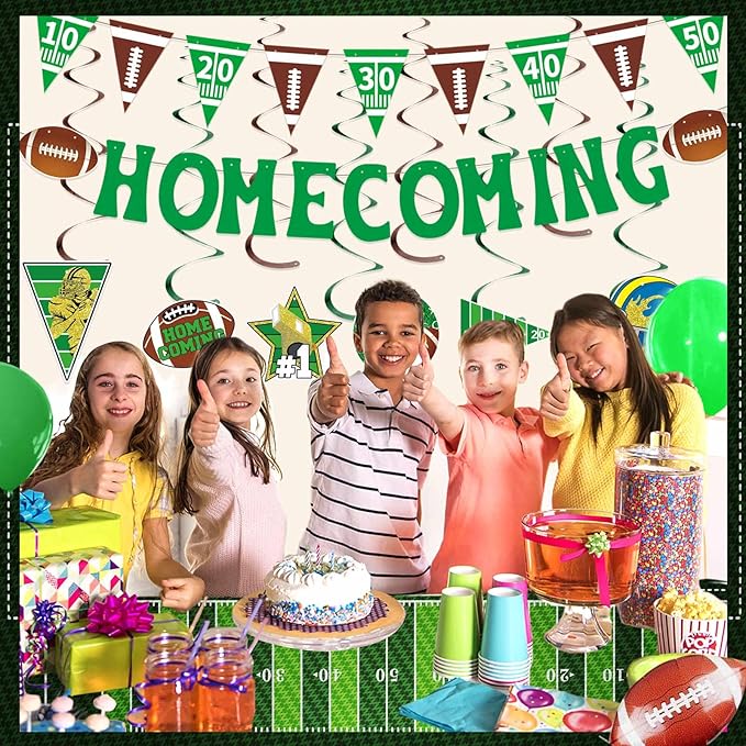 10Pcs Pre-Strung Homecoming Party Decorations Football Game Banner Swirls Hoco Hanging Kit Homecoming Welcome Back to School University Party Decor Supplies