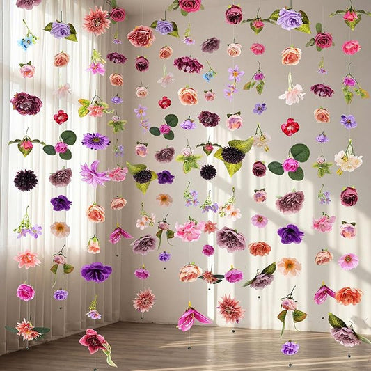 Suncalla 6 Pcs 35.46 ft Flower Garlands Backdrop Spring Artificial Wildflower Vines Floral Decorations for Party Fake Flower Vines Faux Silk Wildflower for Easter Wedding Garden Wall Arch(Purple)