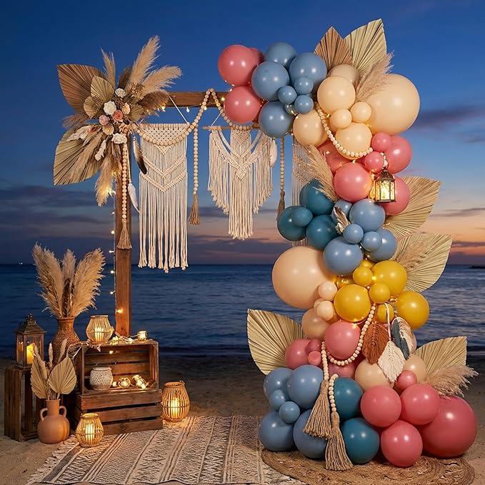 RUBFAC Colorful Balloons Boho Rainbow Party Balloon 65pcs 12 Inches Assorted Latex Balloon for Baby Shower Boho Birthday Wedding Party Decorations