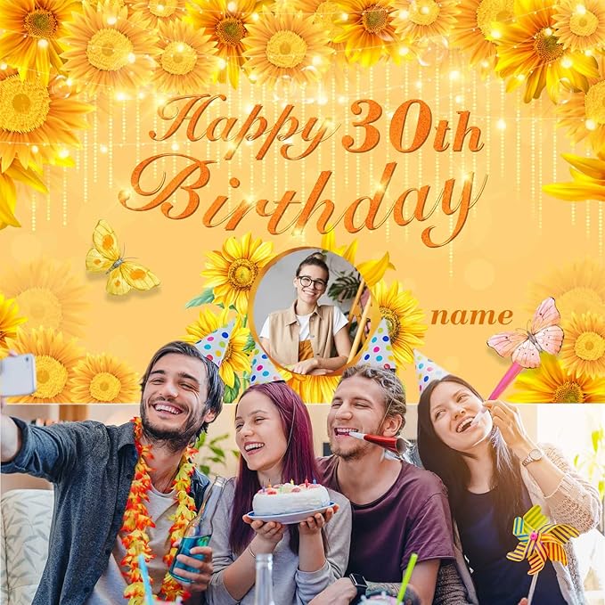 Dicodes Custom Sunflower Party Decorations, Personalized Sunflower Happy Birthday Decorations, 4x6ft-8x12ft
