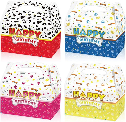 Beehaam 24 Pack Dog Paw Party Favor Treat Boxes, Cartoon Puppy Paw Theme Gable Gift Bags, Large Candy Goodie Cake Snack Paper Bags for Happy Birthday Baby Shower Party Decorations Supplies
