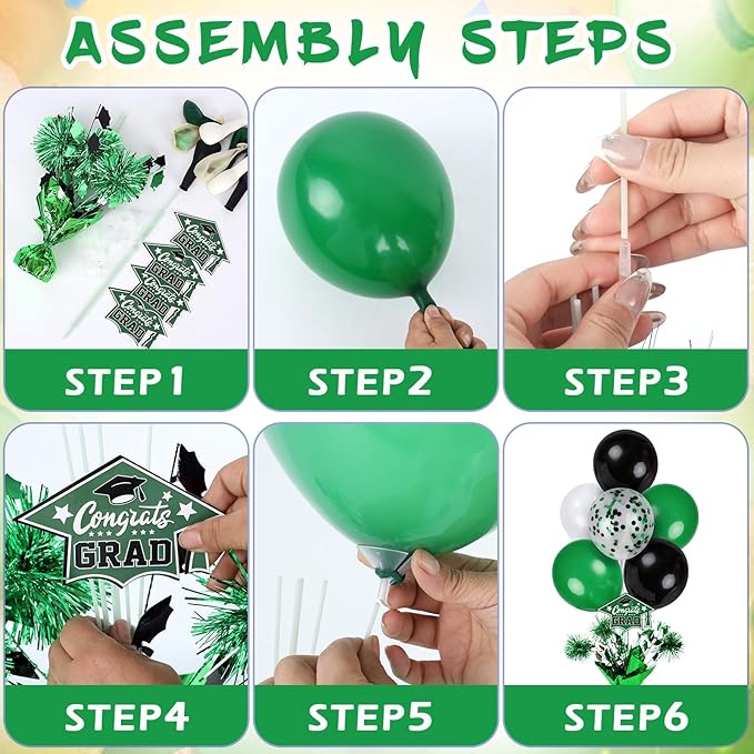 4 PCS Graduation Centerpieces for Tables Balloons Stand Holder Kit College Graduation Decorations 2026 Metallic Glitter Foil Balloon for Graduation Party Decorations Prom Send off Party Decor