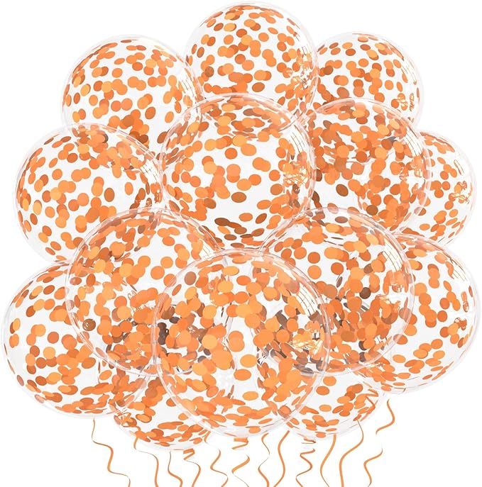 VHUWE Orange Confetti Balloons, 25 Pcs Thickened 12 Inch Clear Latex Balloon with Confetti Inside for Graduation Decorations Engagement Bridal Shower Party Baby Shower Birthday Party Supplies