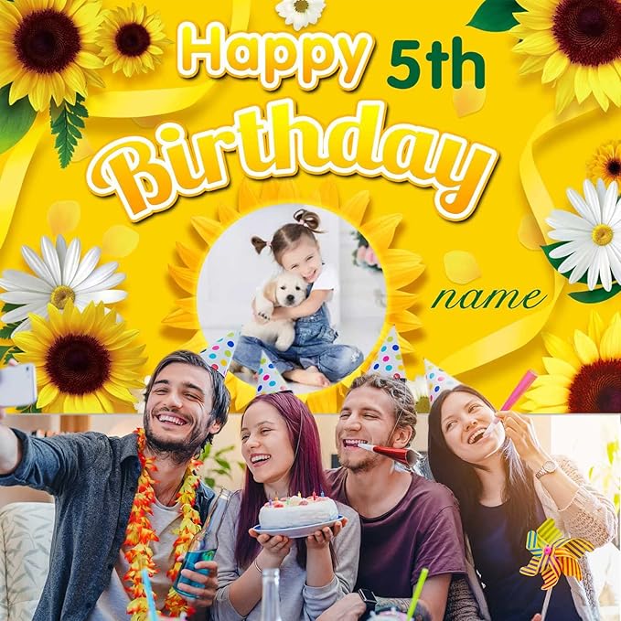 Custom Sunflower Happy Birthday Party Decorations Supplies Personalized Sunflower Birthday Backdrop Banner(4x6ft)
