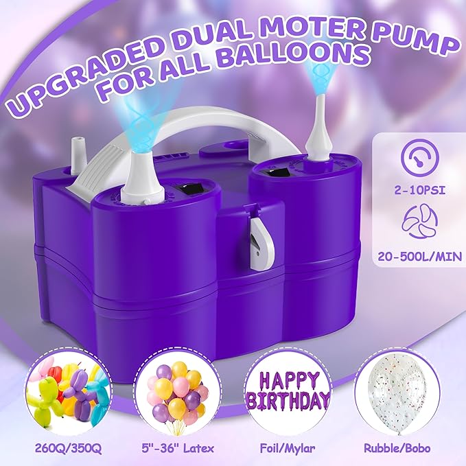 Balloon Pump Electric, 3-in-1 Portable Air Pump for Balloons and Inflatables, Fast Inflator Deflator for Pool Floats, Air Mattress, Birthday Party Decorations