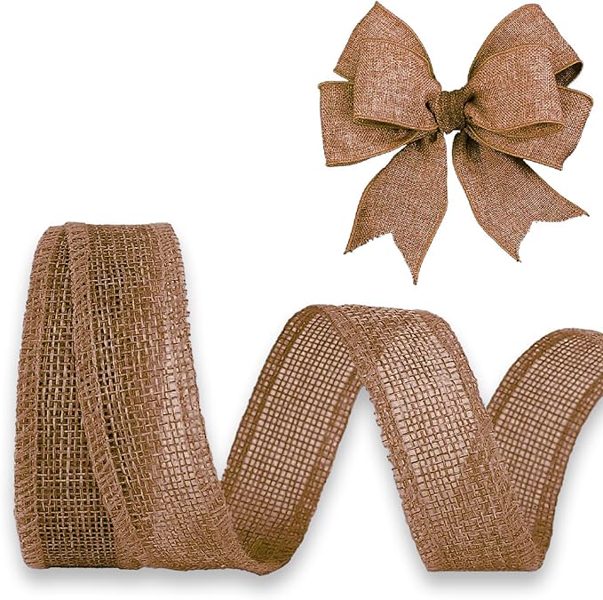 Brown Burlap Ribbon 1 inch X 10 Yard Natural Linen Woven Burlap Ribbons DIY Handmade Edging Production Wreath Holiday Decoration Ribbon Gift Wrapping Brown Linen Ribbons