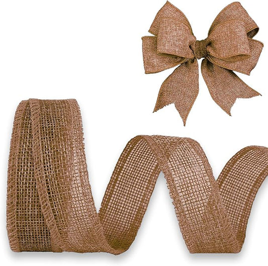 Brown Burlap Ribbon 1 inch X 10 Yard Natural Linen Woven Burlap Ribbons DIY Handmade Edging Production Wreath Holiday Decoration Ribbon Gift Wrapping Brown Linen Ribbons