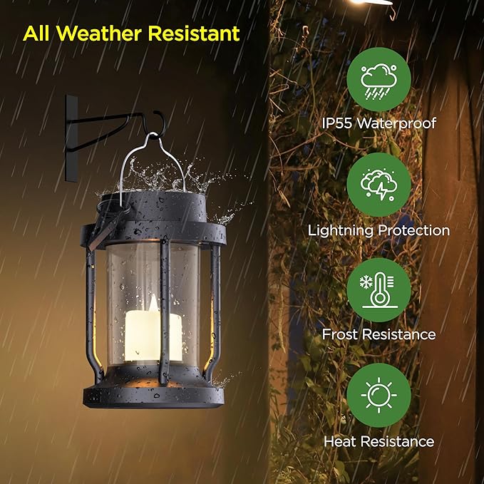Solar Lantern Outdoor & Indoor Use – Hanging Solar Lights with Realistic Flickering Flameless Candle, Weatherproof for Gardens, Patios, Trees, and Lawns (Green, 1 Pack)