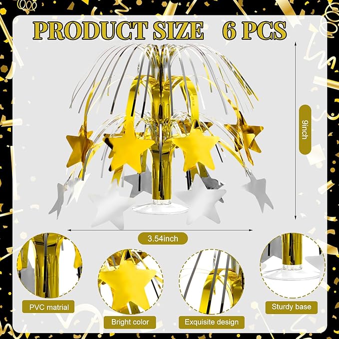 6 Pcs Gold and Silver Centerpieces for Tables Star Party Decorations Metallic Foil Spray Centerpieces for Graduation Birthday Event Photo Booth Props, 8.7 Inch Tall