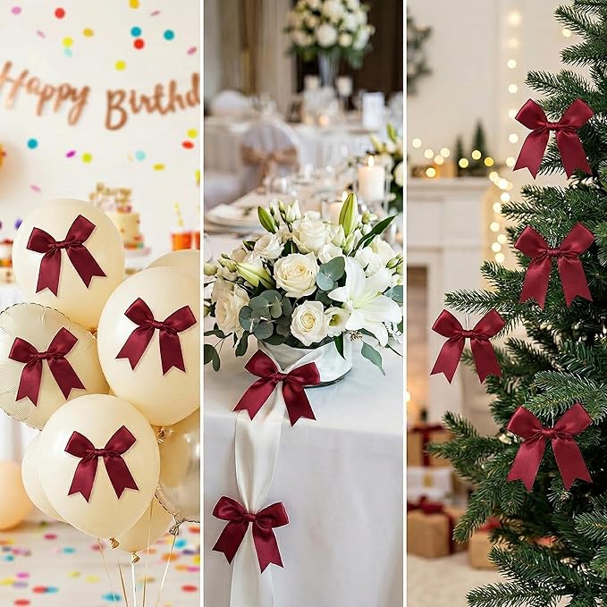 Red Gift Wrap Bows – 50pcs 3.3 Inch Elegant Satin Bows for Gift Wrapping, Wedding Decor, Baby Shower, Party Decorations, Birthday, Easter, Christmas, Anniversary, DIY Crafts, Gift Bags