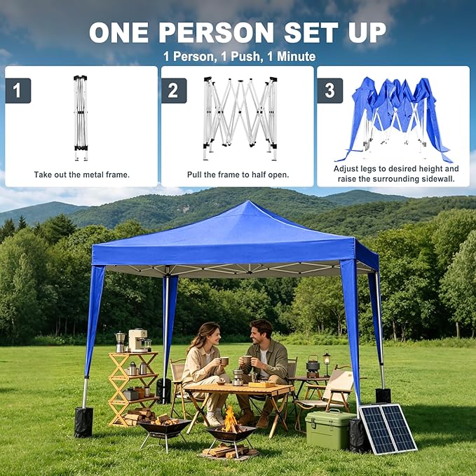 10x10 Pop Up Canopy Tents for Parties, Portable Outdoor Tent with Carry Bag & 4 Sandbags, for Wedding, Patio Events, Commercial, Birthday, Graduation (Blue, 10x10)