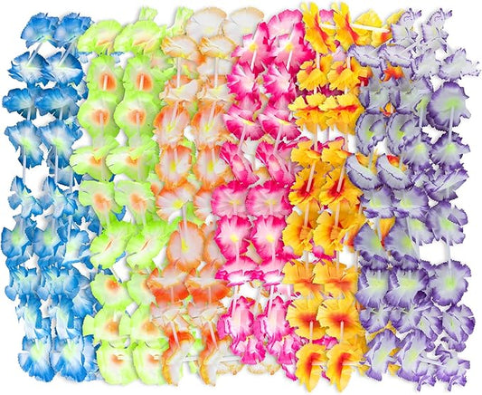 Super Z Outlet Giant Hawaiian Ruffled Simulated Colorful Luau Silk Flower Leis Jumbo Necklaces for Tropical Island Beach Theme Party Event, Birthday Supplies, Costume (12 Pack)