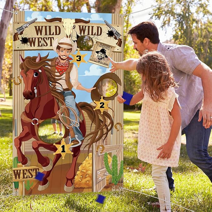 Blulu Western Party Cowboy Toss Games with 3 Bean Bags, Fun Game for Kids and Adults in Western Themed Activities Cowboy Decorations and Supplies