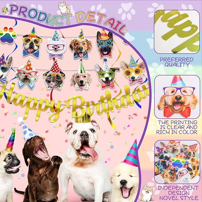 Dog Themed Birthday Party Decorations,Dog Face Hanging Swirls Banner for Backdrop Puppy Birthday Party Supplies Decorations