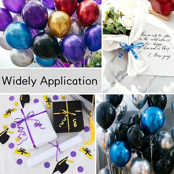 BEISHIDA 2 Pack 100 Yards Purple Gold Curling Crimped Glitter Ribbon Balloon String Shiny Metallic for Gift Wrapping Ribbon 2026 Graduation Wedding Birthday Party Decoration