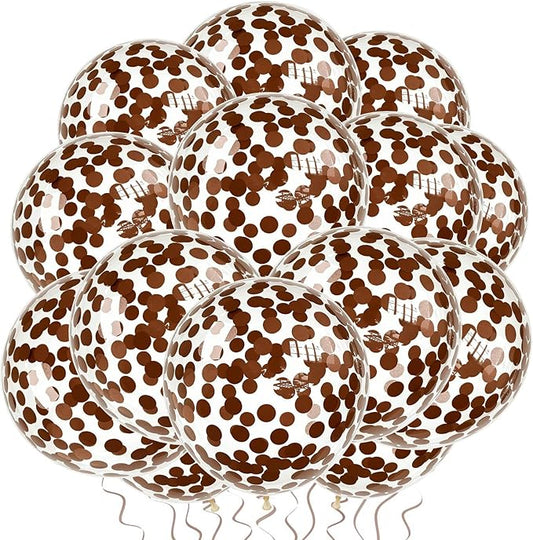 VHUWE Brown Confetti Balloons 25 Pcs, 12 Inch Thickened Clear Latex Balloon with Confetti Inside for Birthday Party Baby Shower Graduation Anniversary Engagement Decorations Supplies -Paper Confetti