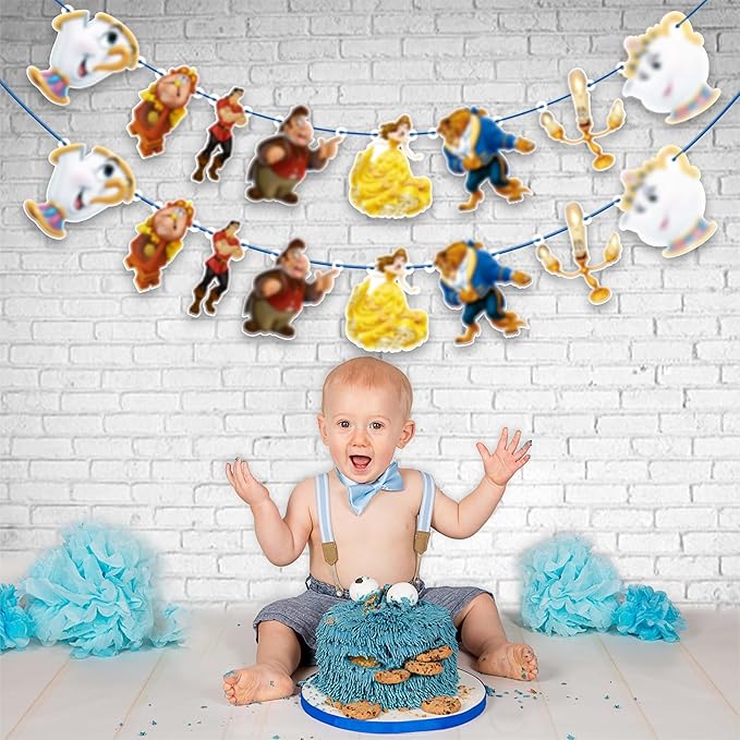 Bauty & The Bast Garland Decoration – Fairy Tale Theme Birthday Party Supplies – Elegant Hanging Party Banner for Girls Birthday, Wedding, Classroom, or Princess Theme Decorations