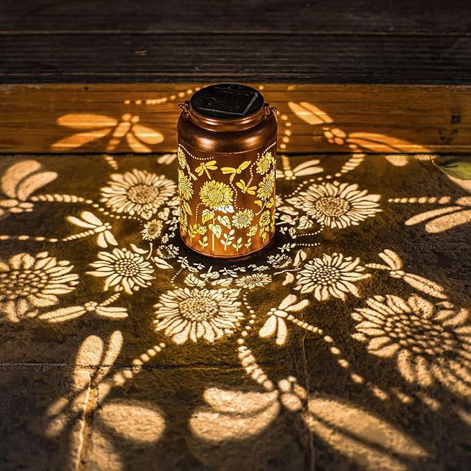 Sunflower Solar Lanterns Outdoor Waterproof Hanging Solar Lights,Gifts for Women Grandma Mom Garden Decor,Lantern Metal Decorative Yard,Patio,Lawn,Porch,Deck,Balcony