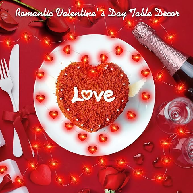 Aogist 2-Pack 50LED Valentine's Day Fairy Lights -16ft Super Bright 3D Red Heart String Light Battery Operated Mather's Day Gift Decor for Indoor/Outdoor Party Home Yard Tree Decor