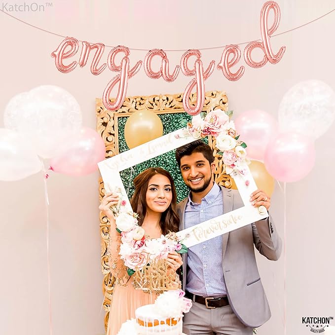 KatchOn Rose Gold Engaged Balloons - 10 Feet, 16 Inch | Engagement Party Decorations | Bachelorette & Bridal Shower Decorations