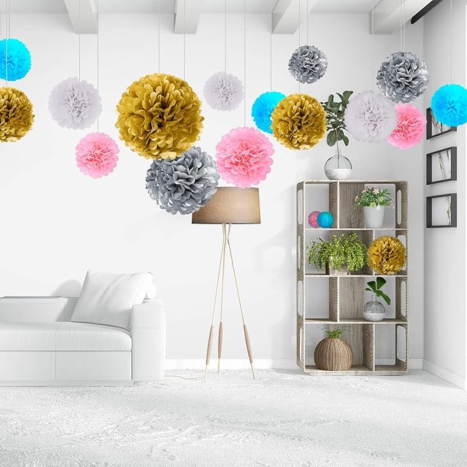 Lightingsky 10pcs Paper Tissue Pom Poms DIY Flowers Ball for Wedding Party Home Decoration (8 inch, Gold)