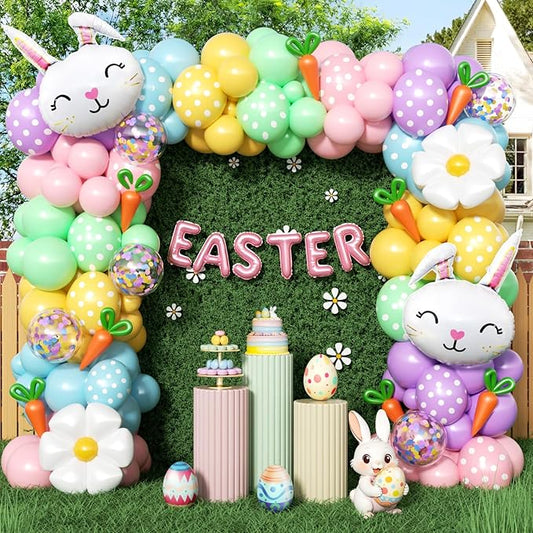 171Pcs Easter Balloon Arch Kit - Pastel Balloon Garland Kit with Bunny, Carrot & Daisy Balloons for Easter Party, Spring Birthday, Baby Shower, Rainbow Easter Supplies Party Decorations
