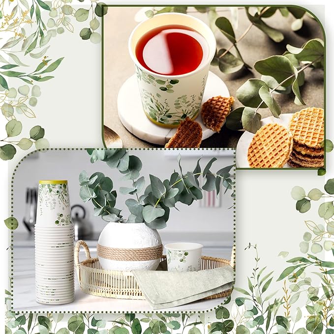 Panelee 64 Pcs Wedding Disposable Cups Bulk Eucalyptus Sage Green Coffee Cups for Wedding Bridal Shower Baby Shower, Birthday & Holidays