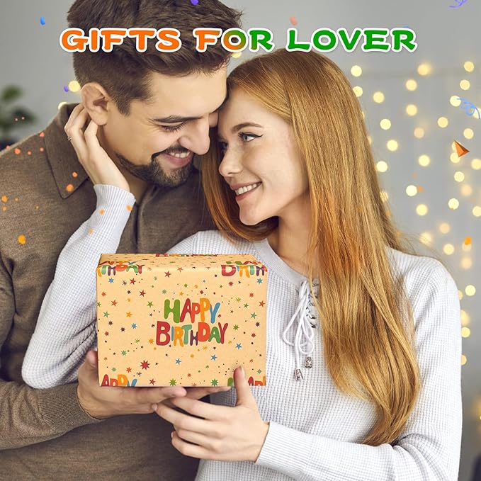 BWLOIES Wrapping Paper Birthday Gift Wrapping Paper Sheets Set, Kraft Birthday Gift Wrap Set,Balloon Star Happy Birhtday Paper with Tags String,Bday Present Wrap for Boy Girl Women Men